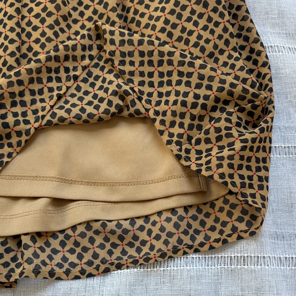 LOFT Tan and Black Geometric A-Line Pleated Skirt - Picture 7 of 12